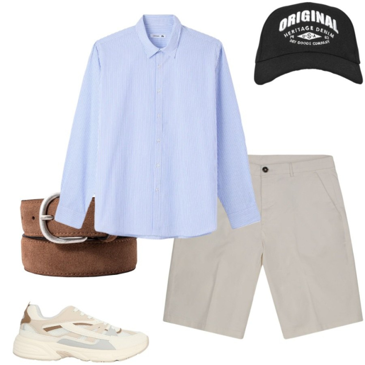 Outfit uomo - Total look #2409391. Stile Casual per Tutti i giorni. Abbinamento con sneakers, cappelli con visiera, camicie, bermuda, cinture.