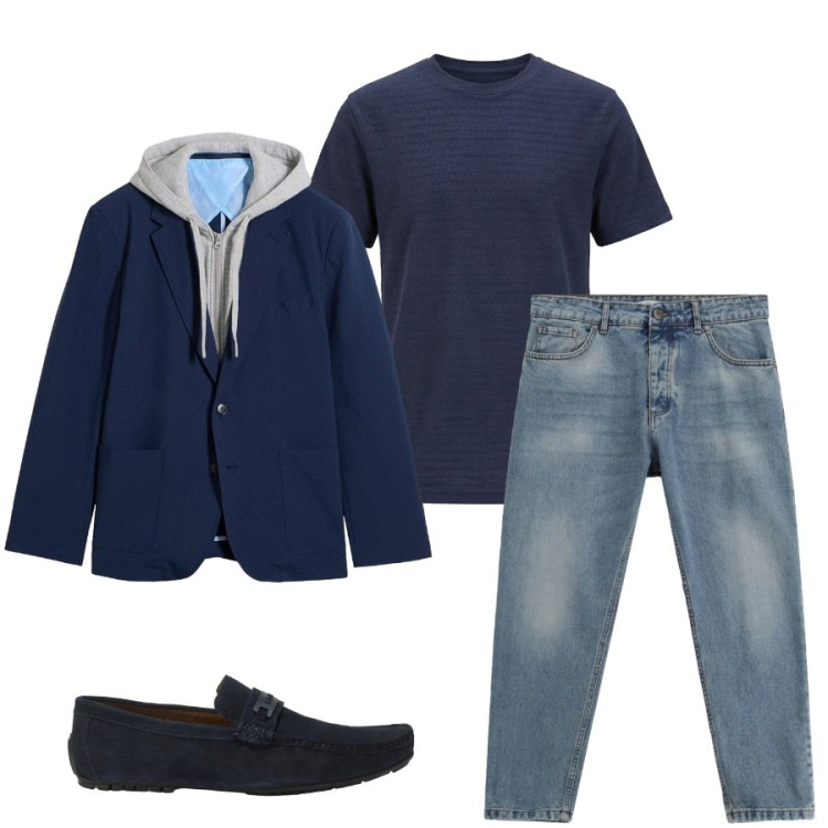 Outfit uomo - Total look #2409397. Stile Casual per Ufficio. Abbinamento con giacche, scarpe stringate, t-shirt, jeans.