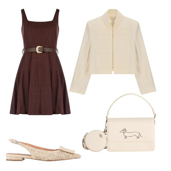 Outfit donna - Aria di primavera. Stile Casual chic Abbinamento con ballerine, vestiti corti, blazer, borse a tracolla.
