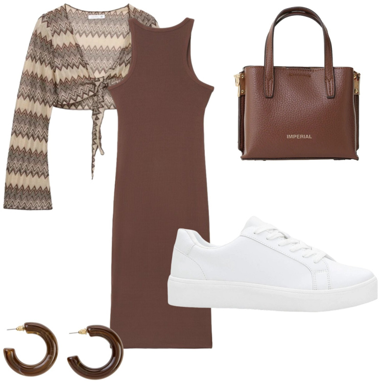 Outfit donna - Palma De Maiorca. Stile Casual chic per Serata fuori. Abbinamento con sneakers, orecchini, vestiti lunghi, blazer, borse a tracolla.