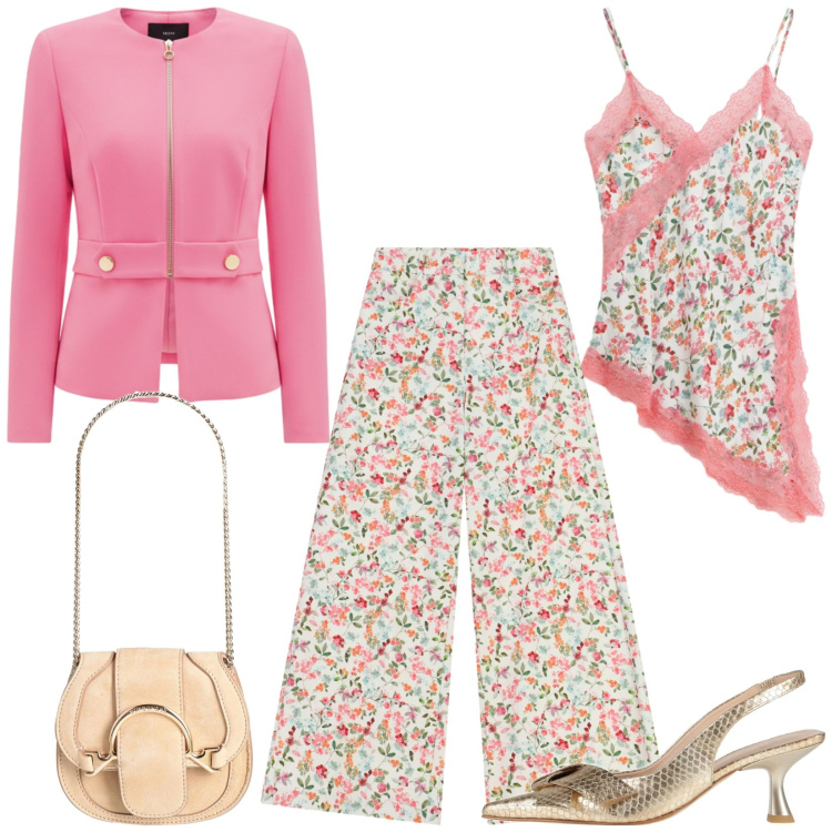 Outfit donna - Total look #2409432. Stile Chic per Cerimonia. Abbinamento con marsupi, décolleté, blazer, pantaloni a palazzo, canottiere.