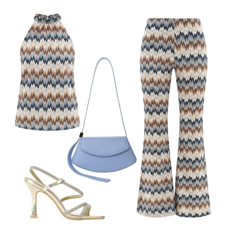 Outfit donna - Rinascimento new season. Stile Chic per Serata fuori. Abbinamento con sandali col tacco, borse a spalla, pantaloni, canottiere.