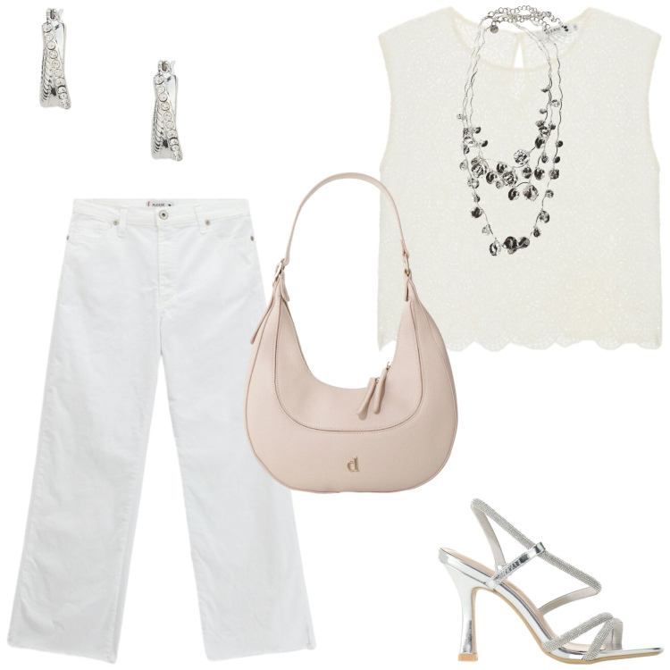 Outfit donna - Metti una sera a cena. Stile Glamour per Serata fuori. Abbinamento con sandali col tacco, bluse, jeans, collane, borse a tracolla, orecchini.