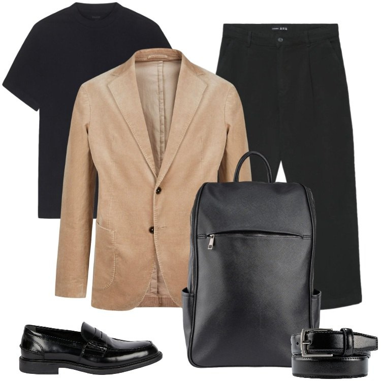 Outfit uomo - Total look #2409457. Stile Urban per Ufficio. Abbinamento con pantaloni chino, giacche, borse sportive, cinture, t-shirt, scarpe stringate.