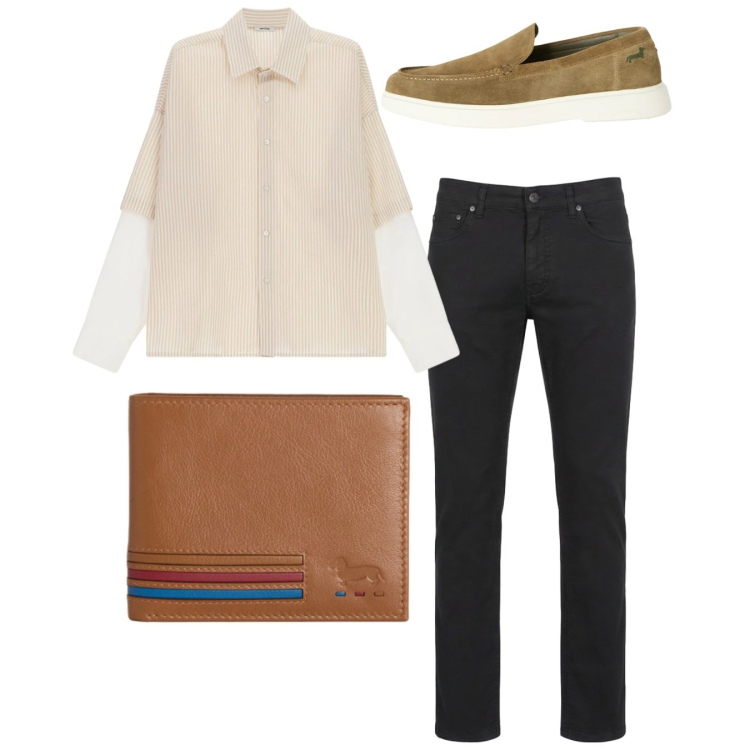 Outfit uomo - Total look. Stile Casual per Tutti i giorni. Abbinamento con camicie, portafogli, pantaloni, scarpe stringate.