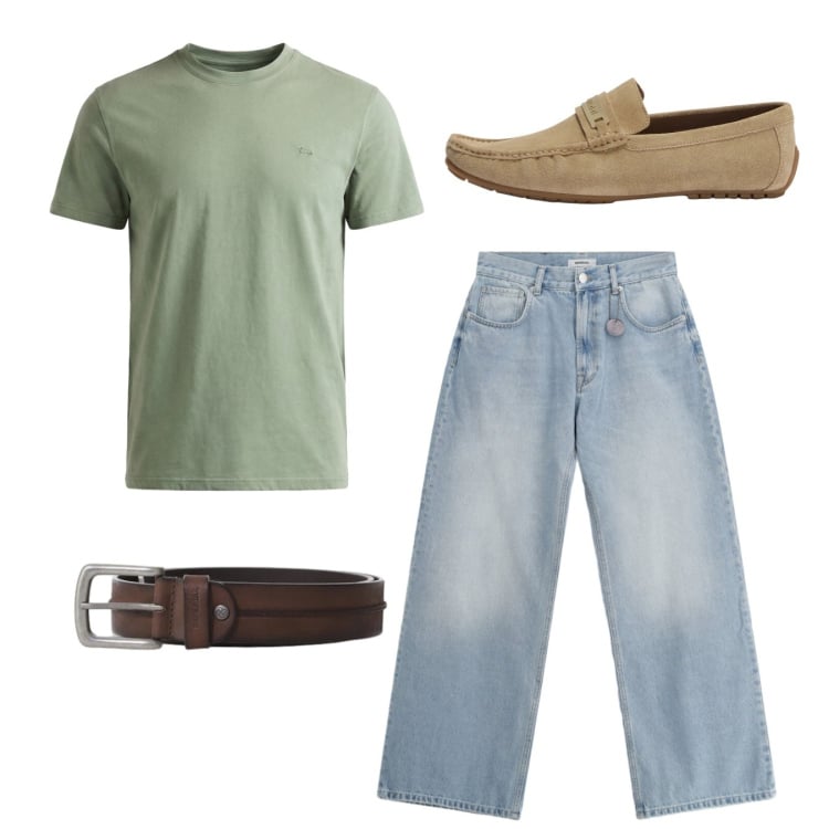 Outfit uomo - Total look. Stile Casual per Tutti i giorni. Abbinamento con jeans, cinture, t-shirt, scarpe stringate.