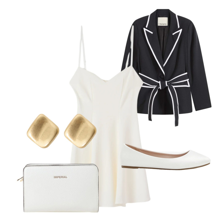 Outfit donna - Total look #2409469. Stile Chic per Cerimonia. Abbinamento con blazer, ballerine, vestiti corti, borse a tracolla, orecchini.