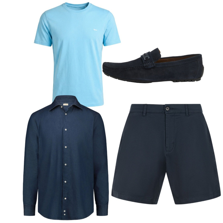 Outfit uomo - Total look. Stile Casual per Tutti i giorni. Abbinamento con t-shirt, scarpe stringate, camicie, bermuda.