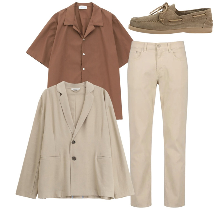 Outfit uomo - Total look. Stile Casual per Tutti i giorni. Abbinamento con giacche, camicie a manica corta, pantaloni, scarpe stringate.