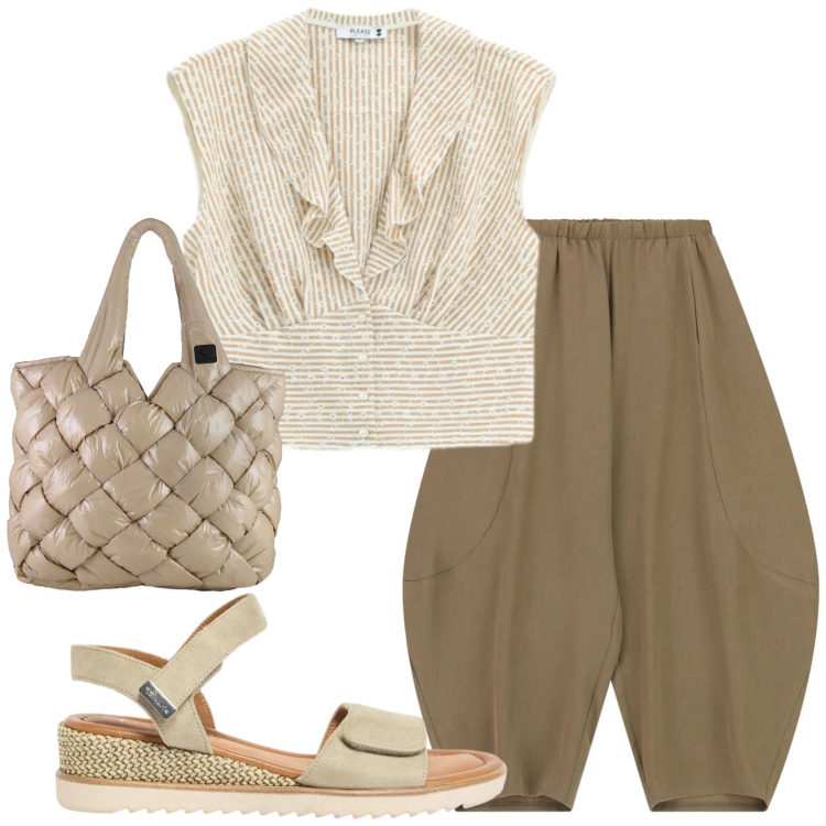 Outfit donna - Total look #2409504. Stile Trendy per Ufficio. Abbinamento con sandali, pantaloni, camicie, borse tote.