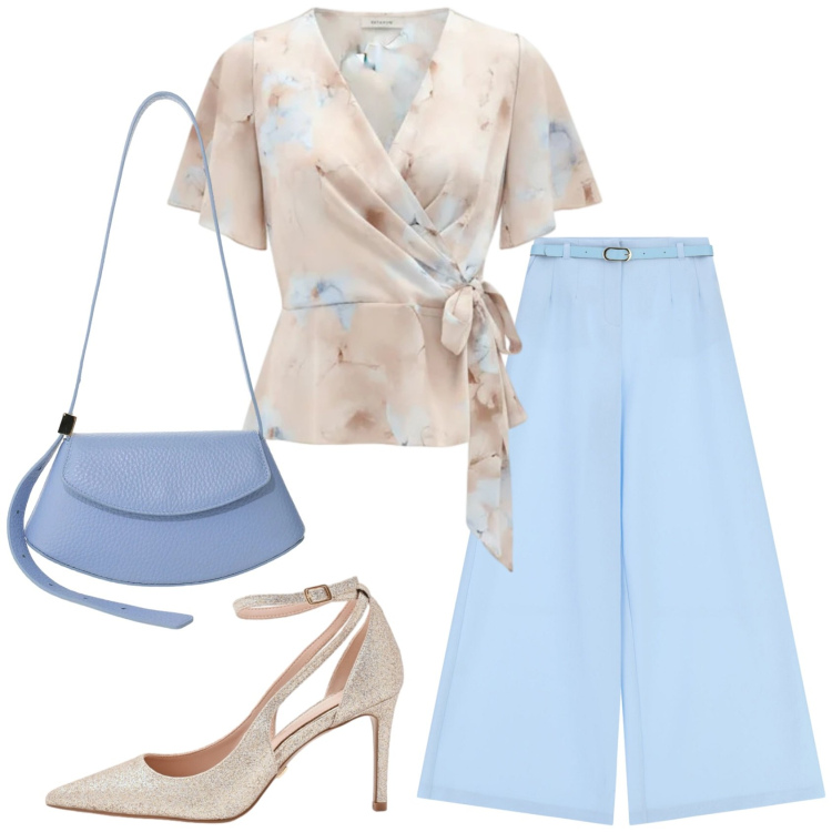 Outfit donna - Total look #2409508. Stile Romantica per Cerimonia. Abbinamento con bluse, décolleté, pantaloni a palazzo, borse a spalla.