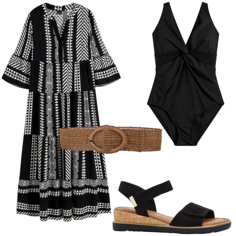 Outfit donna - Total look #2409510. Stile Casual per Mare. Abbinamento con costumi interi, vestiti lunghi, sandali, cinture.
