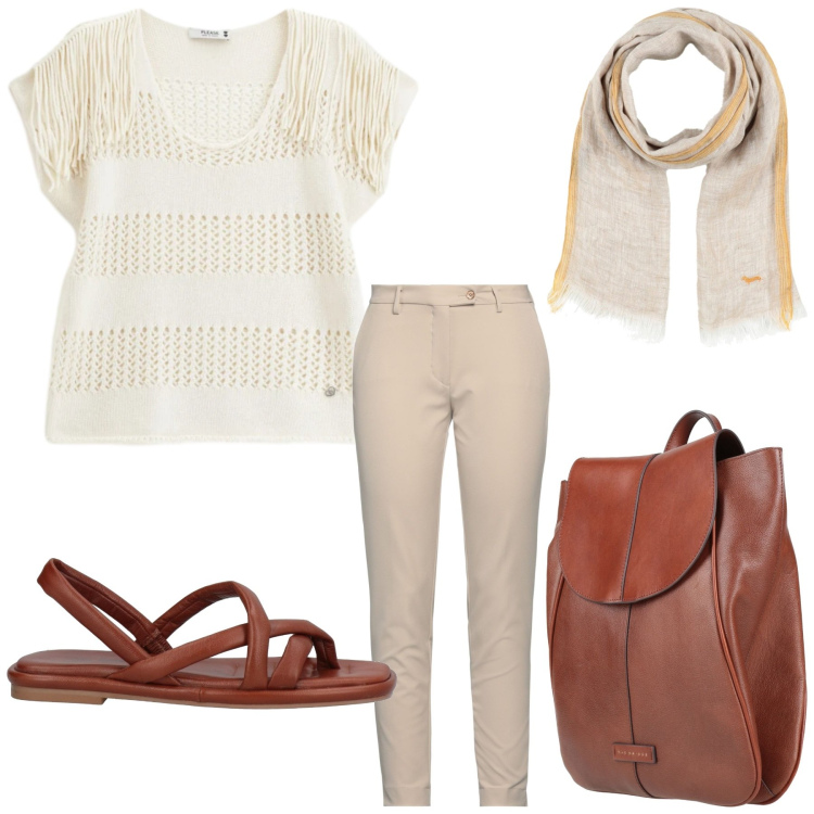 Outfit donna - Total look #2409520. Stile Minimal per Ufficio. Abbinamento con pantaloni, ciabatte, zaini, sciarpe, top.