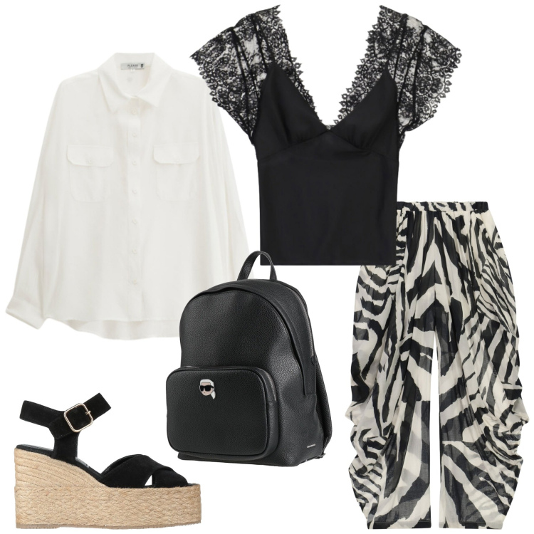Outfit donna - Total look #2409521. Stile Glamour per Serata fuori. Abbinamento con espadrillas, zaini, canottiere, pantaloni, camicie.