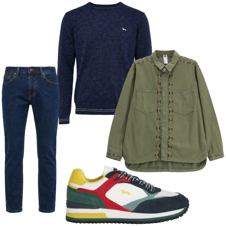 Outfit uomo - Street style. Stile Trendy per Tutti i giorni. Abbinamento con camicie, sneakers, pantaloni, pullovers.