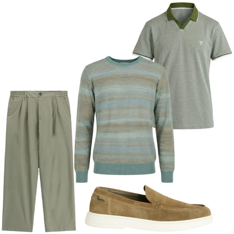 Outfit uomo - Toni terrestri. Stile Trendy per Tutti i giorni. Abbinamento con pantaloni, pullovers, polo, scarpe stringate.