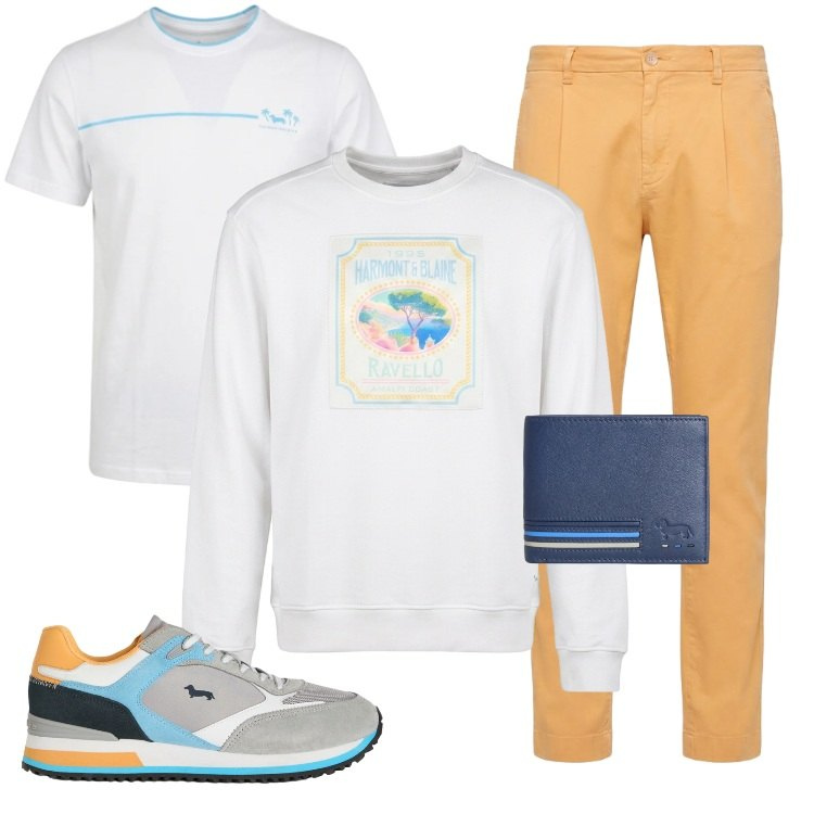Outfit uomo - Total look #2409547. Stile Trendy per Mare. Abbinamento con sneakers, portafogli, pantaloni, t-shirt, felpe.