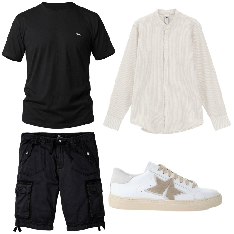 Outfit uomo - Camicia e t-shirt. Stile Trendy per Tutti i giorni. Abbinamento con bermuda, sneakers, camicie, t-shirt.