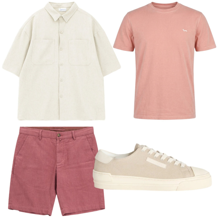 Outfit uomo - Street style. Stile Casual per Tutti i giorni. Abbinamento con camicie a manica corta, bermuda, sneakers, t-shirt.