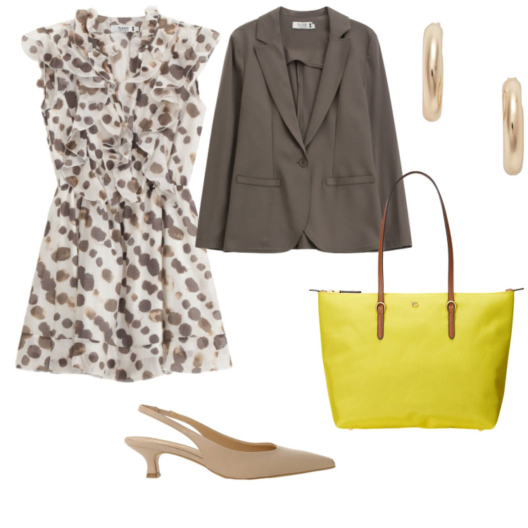 Outfit donna - Estate a lavoro. per Ufficio. Abbinamento con vestiti lunghi, blazer, décolleté, orecchini, borse tote.