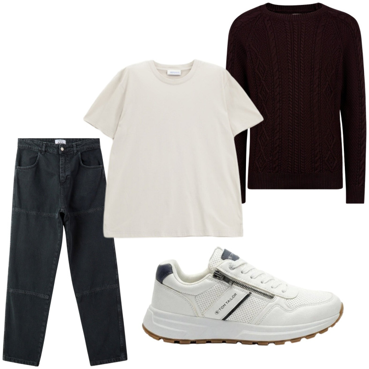 Outfit uomo - Black and white. Stile Trendy per Tutti i giorni. Abbinamento con sneakers, pantaloni, t-shirt, maglieria.