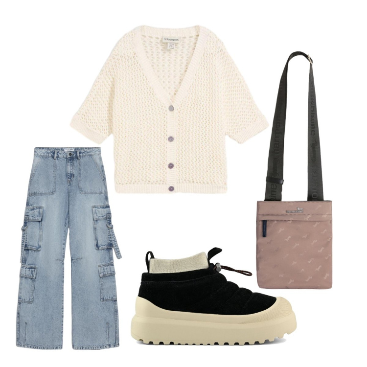Outfit donna - Giornata luminosa. Stile Urban per Tutti i giorni. Abbinamento con cardigans, jeans, borse a tracolla, stivaletti.