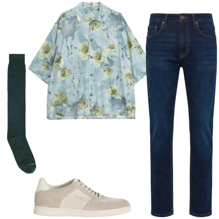 Outfit uomo - Total look #2409579. Stile Casual per Tutti i giorni. Abbinamento con camicie a manica corta, calzini, sneakers, jeans.