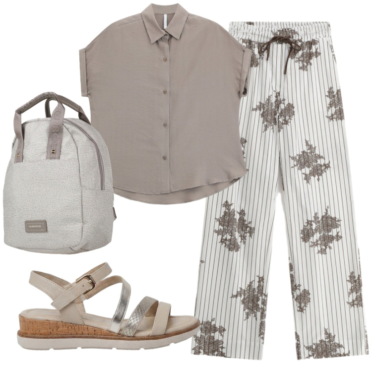Outfit donna - Total look #2409601. Stile Basic per Ufficio. Abbinamento con zaini, sandali, camicie a manica corta, pantaloni a palazzo.