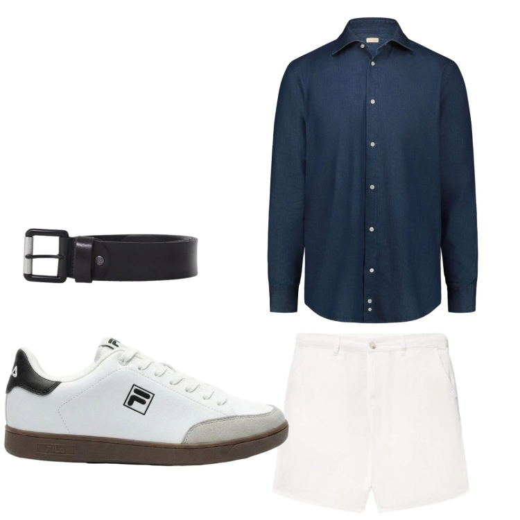 Outfit uomo - Easy. Stile Trendy per Tutti i giorni. Abbinamento con sneakers, shorts, cinture, camicie.