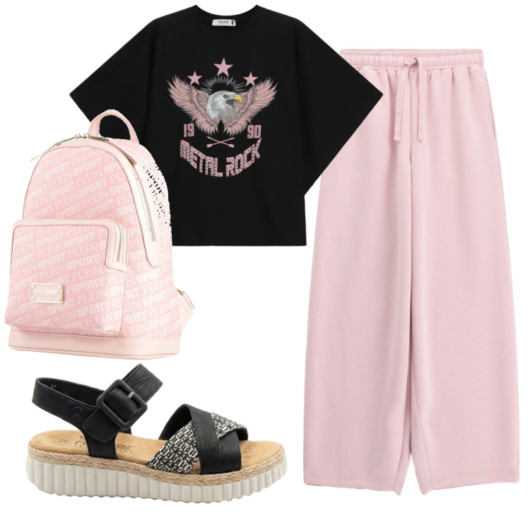 Outfit donna - Total look #2409604. Stile Basic per Tutti i giorni. Abbinamento con zaini, sandali, pantaloni a palazzo, t-shirt.