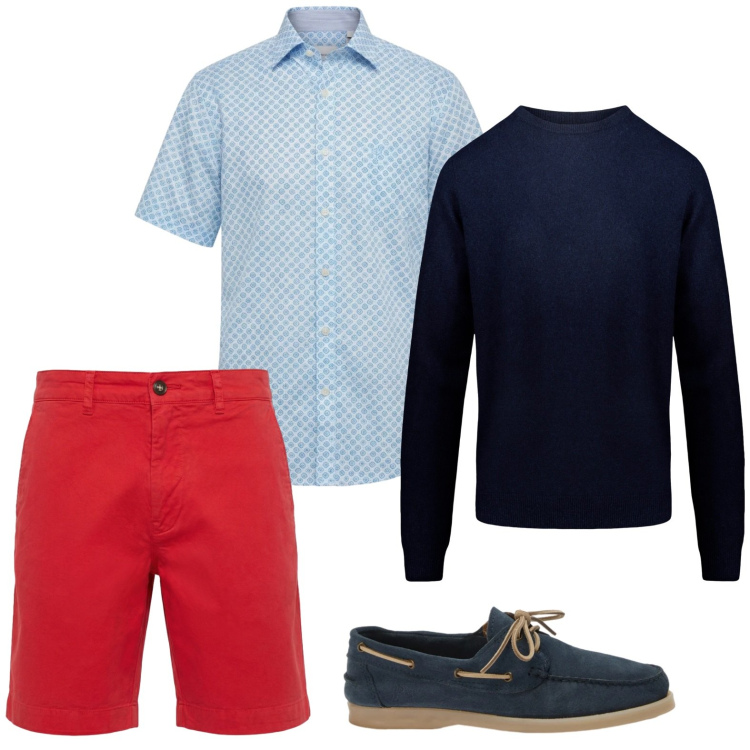 Outfit uomo - Chic in corto. Stile Trendy per Tutti i giorni. Abbinamento con scarpe stringate, bermuda, camicie a manica corta, maglieria.