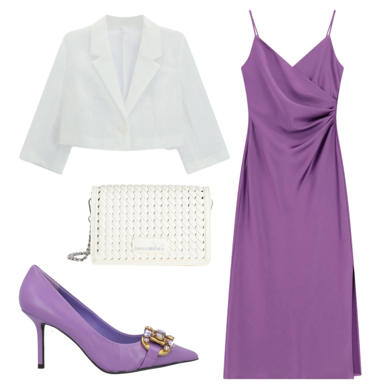 Outfit donna - Total look #2409611. Stile Chic per Cerimonia. Abbinamento con décolleté, vestiti midi/longuette, blazer, borse a tracolla.