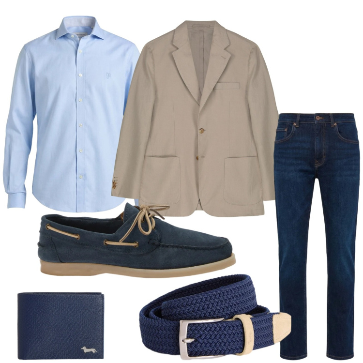 Outfit uomo - Look di classe. Stile Casual per Tutti i giorni. Abbinamento con cinture, portafogli, jeans, scarpe stringate, camicie, giacche.