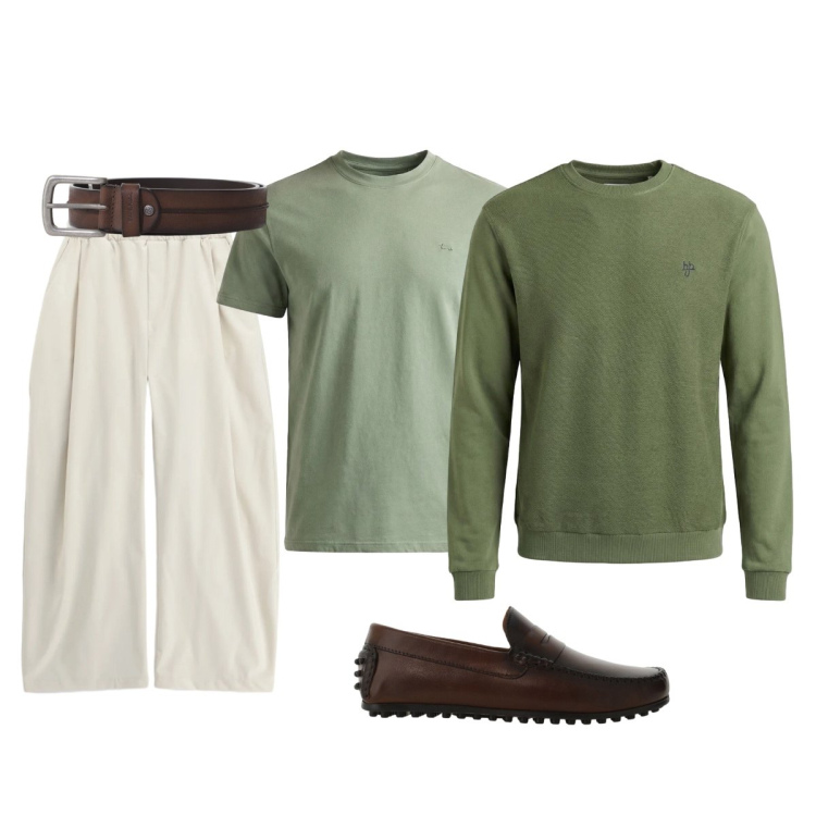 Outfit uomo - Per le serate fresche. Stile Urban per Tutti i giorni. Abbinamento con scarpe stringate, cinture, pantaloni, t-shirt, felpe.