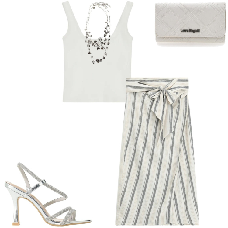 Outfit donna - Please Summer Mood. Stile Casual chic per Serata fuori. Abbinamento con sandali col tacco, gonne longuette, top, collane, portafogli.