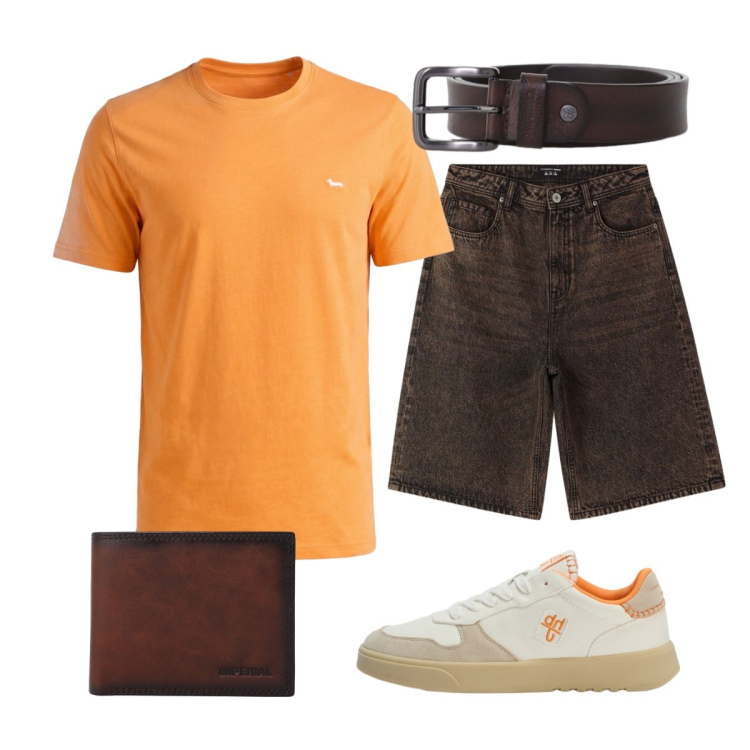 Outfit uomo - Oggi…ferie. Stile Casual per Tutti i giorni. Abbinamento con bermuda, portafogli, cinture, t-shirt, sneakers.