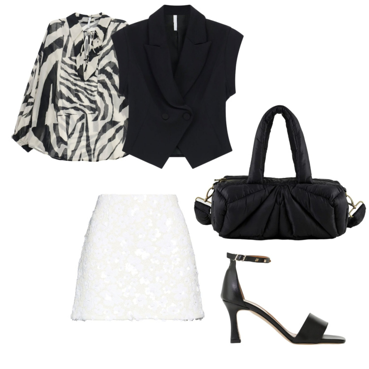 Outfit donna - Aperitivo. per Tutti i giorni. Abbinamento con minigonne, gilet, sandali col tacco, camicie, borse a mano.