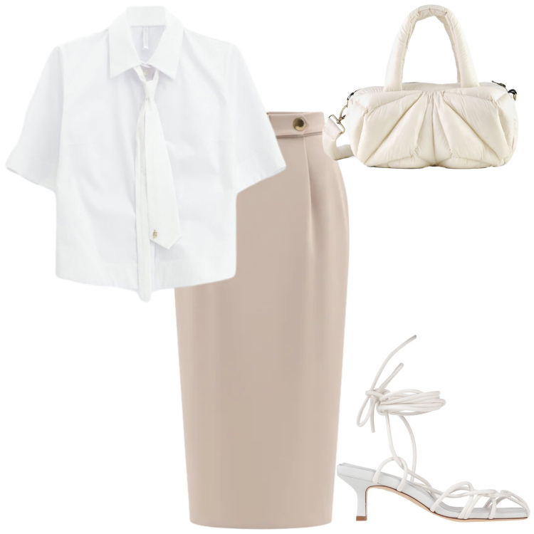 Outfit donna - In ufficio…d’estate. Stile Bon Ton Abbinamento con sandali col tacco, gonne longuette, camicie a manica corta, borse a mano.