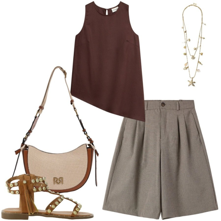 Outfit donna - Total look #2409672. Stile Casual chic per Ufficio. Abbinamento con canottiere, bermuda, borse a tracolla, sandali, collane.