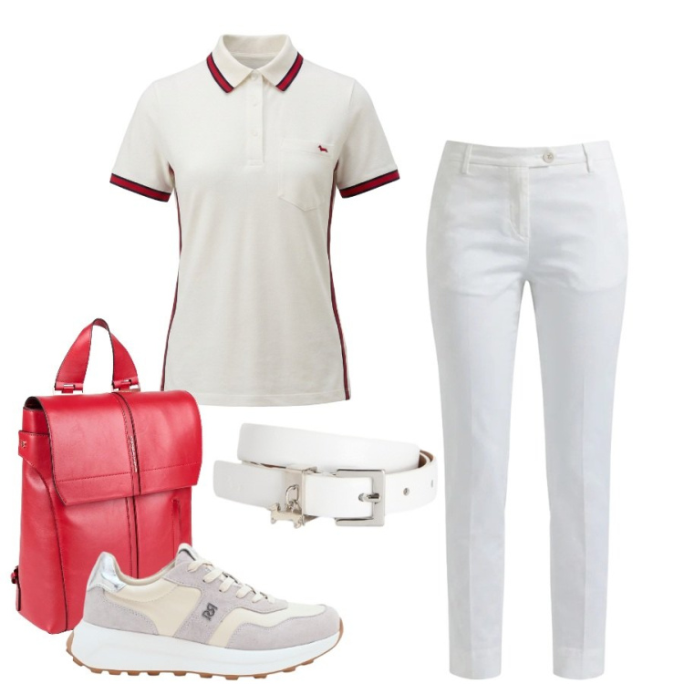 Outfit donna - Total look #2409673. Stile Casual chic per Tutti i giorni. Abbinamento con zaini, sneakers, pantaloni, cinture, polo.