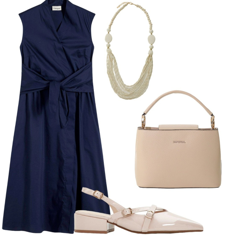 Outfit donna - Ufficio e poi uscita. Stile Bon Ton per Ufficio. Abbinamento con décolleté, vestiti, borse a secchiello, collane.