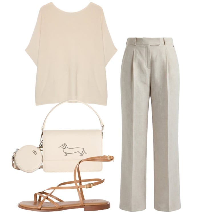 Outfit donna - City Summer Mood. Stile Bon Ton per Tutti i giorni. Abbinamento con pantaloni, sandali in pelle, borse a tracolla, t-shirt.