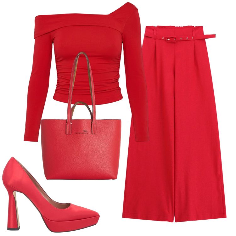 Outfit donna - Total look #2409694. Stile Basic per Serata fuori. Abbinamento con décolleté, t-shirt, pantaloni a palazzo, shopping bag.