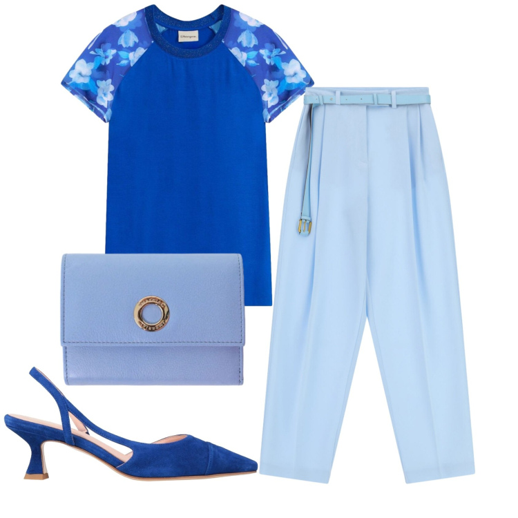 Outfit donna - Total look #2409700. Stile Romantica per Serata fuori. Abbinamento con décolleté, t-shirt, pantaloni a palazzo, portafogli.