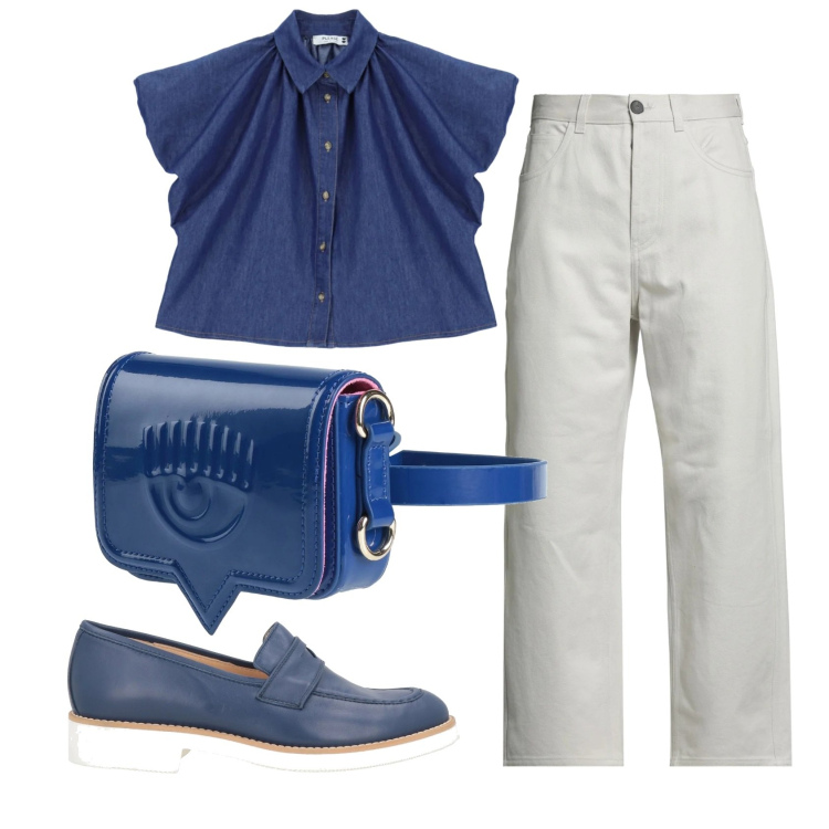 Outfit donna - Total look #2409708. Stile Trendy per Ufficio. Abbinamento con pantaloni, marsupi, mocassini, camicie a manica corta.