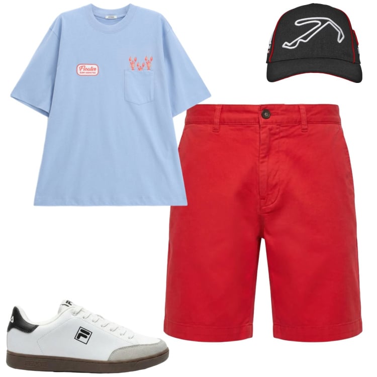 Outfit uomo - Total look #2409714. Stile Casual per Tutti i giorni. Abbinamento con sneakers, cappelli con visiera, t-shirt, pantaloni corti.
