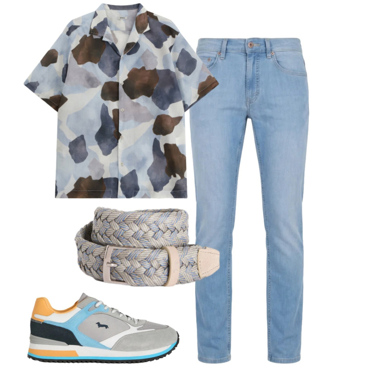 Outfit uomo - Total look #2409717. Stile Casual per Tutti i giorni. Abbinamento con camicie a manica corta, sneakers, jeans, cinture.