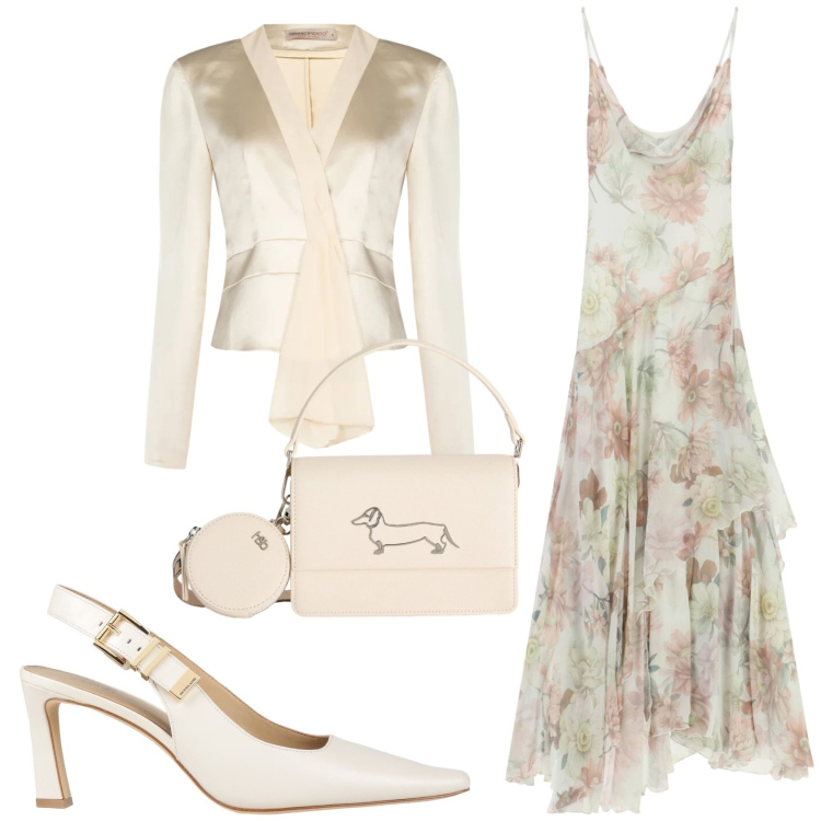 Outfit donna - Total look #2409718. Stile Chic per Cerimonia. Abbinamento con décolleté, blazer, vestiti lunghi, borse a tracolla.
