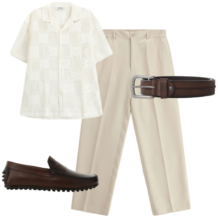 Outfit uomo - Total look #2409741. Stile Urban per Tutti i giorni. Abbinamento con pantaloni, scarpe stringate, cinture, camicie a manica corta.