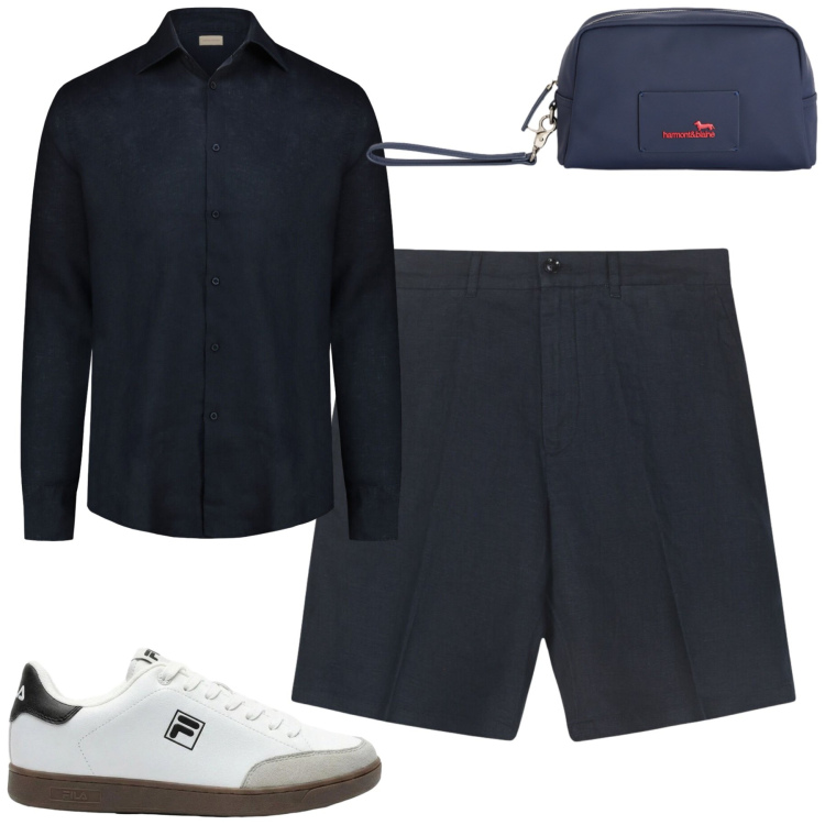 Outfit uomo - Dark blue. Stile Urban per Tutti i giorni. Abbinamento con sneakers, borse sportive, camicie, bermuda.